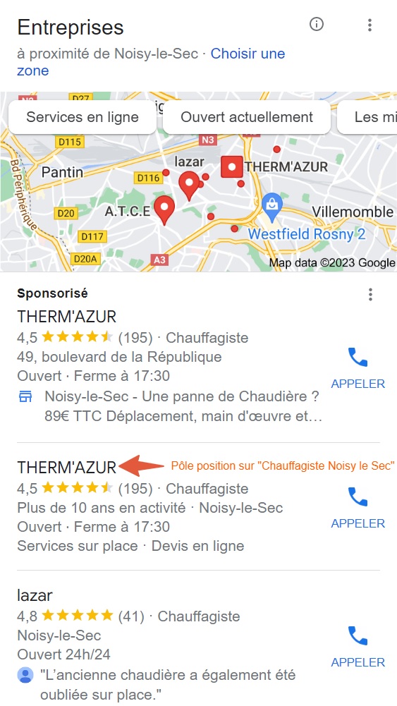 Recherche métier+ville sur Google My Business